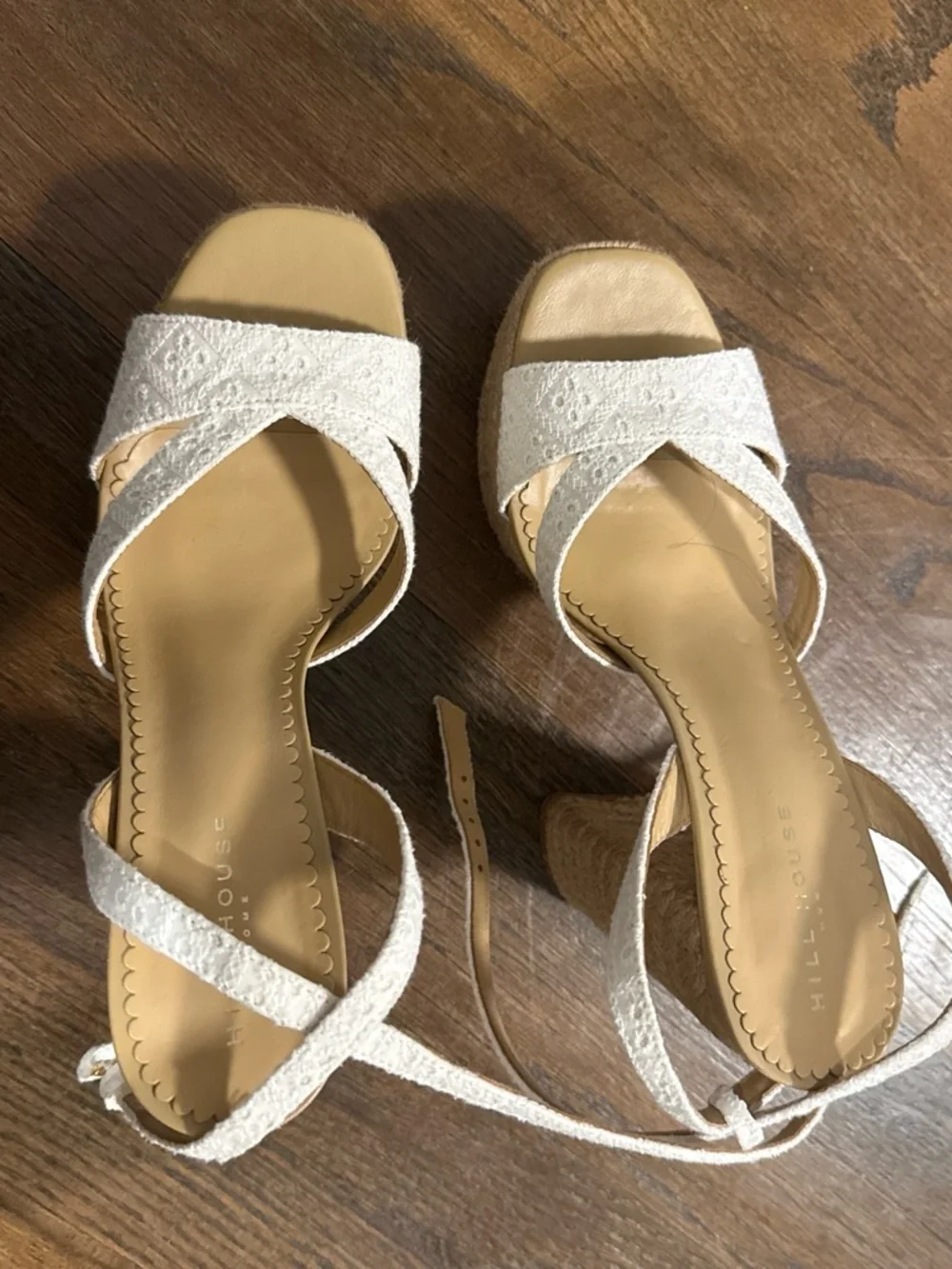 Hill House White Lace Crisscross Block Heel Sandals